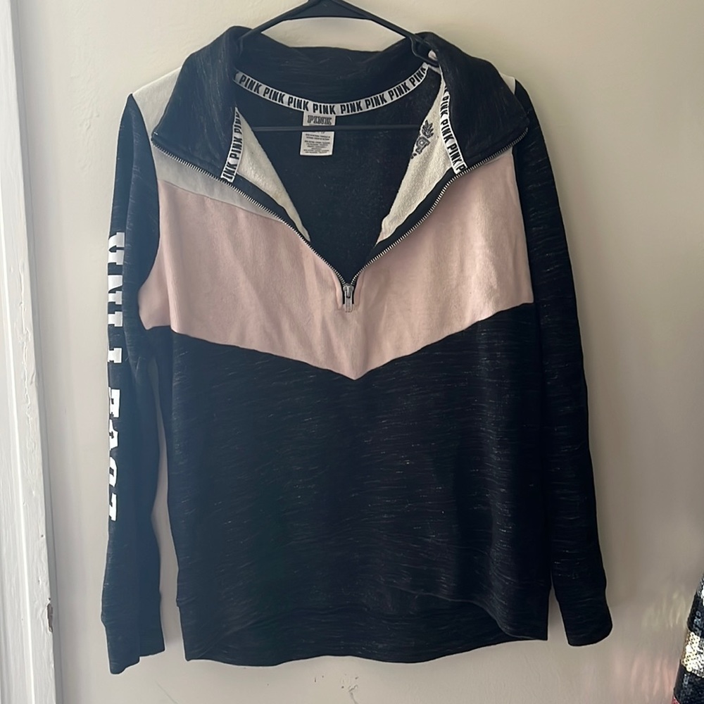Victoria Secret PINK dark grey, pink and white hoodie/zip up jacket
